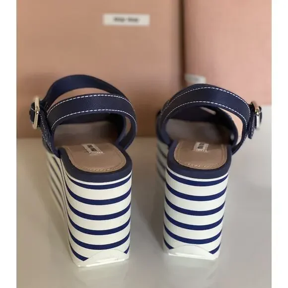 NIB $750 MIU MIU Women's Platform Wedge Blue Sandals 7.5 US (37.5 Euro) 5XZ441 - Picture 8 of 12